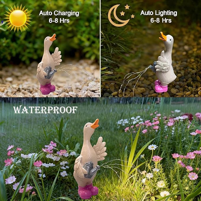 Solar-Powered Goose Garden Statue - Outdoor Goose Decor with Solar Light, Resin Solar Garden Statue Waterproof for Porch, Patio, Lawn - Goose Figurine Gift for Moms, Grandmas, Women Gardening Lovers