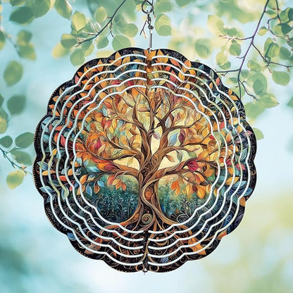 Tree Life Wind Spinners Outdoor, Hanging Wind Spinner for Garden Decoration, 8 inch 3D Stainless Steel Metal Wind Sculpture for Indoor/Outdoor Decor