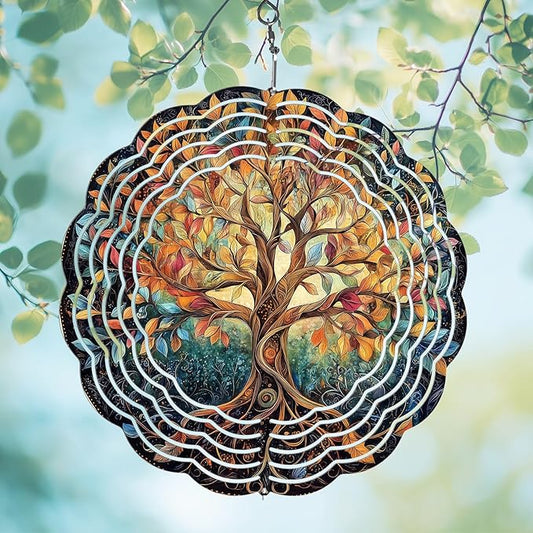 Tree Life Wind Spinners Outdoor, Hanging Wind Spinner for Garden Decoration, 8 inch 3D Stainless Steel Metal Wind Sculpture for Indoor/Outdoor Decor