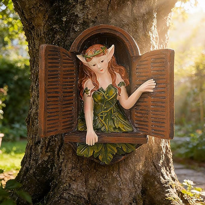 Teaeeno Whimsical Fairy Garden Gnome Statue, Tree Faces Decor Outdoor -7.8 Inch, Funny Garden Tree Decoration,Ideal Patio Yard Lawn Porch Decor