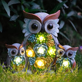 Candieslife Solar Garden Statue Owl Decor – Cute Owl Family Figurines with LED Succulent Lights, Waterproof Outdoor Yard Art Ornaments for Patio, Lawn, Porch, Housewarming Gifts for Women Mom