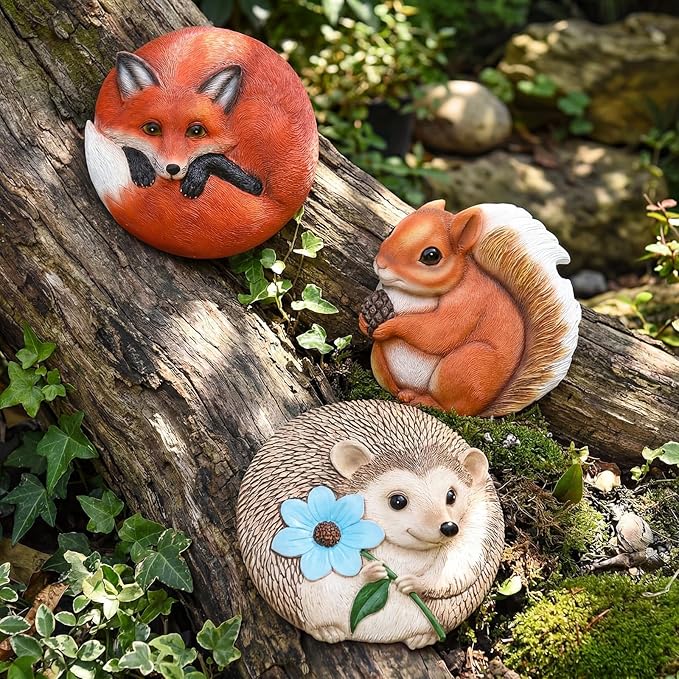 Cinnvoice 3 Pack Garden Stepping Stone Outdoor, Decorative Dimensional Resin Stepping Stones for Patio Pathway Landscaping Walkway Sculpture Yard Backyard Lawn(Animal,10 Inches)