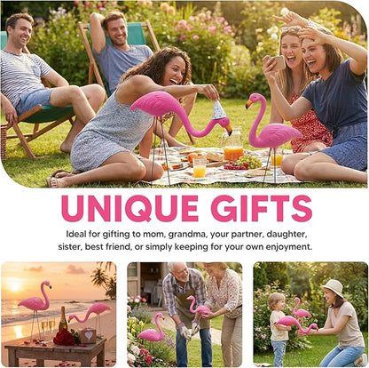 JOYIN Set of 6 Small Pink Flamingo Yard Ornament Stakes, 17" Plastic Flamingo Lawn Statues with Metal Legs for Sidewalks, Outdoor Garden Decor, Luau & Pool Party Decorations, 2 Styles