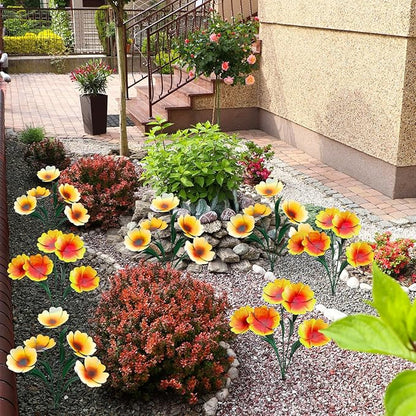 Yaocom 2 Pack Metal Flowers for Outdoor, Decorative Garden Stakes Yard Art, Outdoor Spring Garden Stake Summer Decor Bouquet of Poppy Flower Rustic Handcrafted Items for Lawn Porch Fence(Yellow)