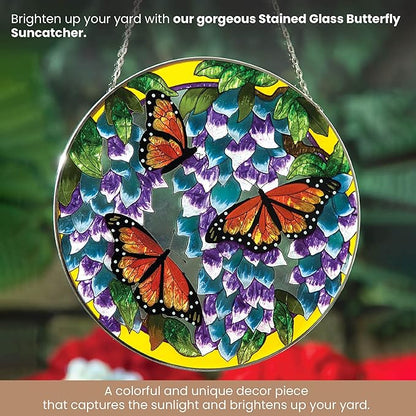 Bits and Pieces - Artistic Butterfly Suncatcher - Stained Glass Window Hanging - Hand-Painted Monarch Butterfly Suncatcher – Home Garden Decor - 9¾""