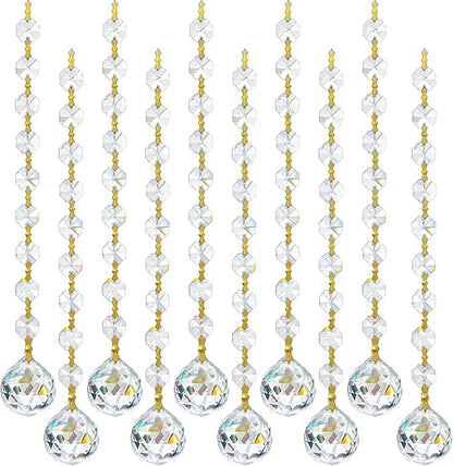 10pcs Crystal Garland Strands Hanging Glass Chandelier Beads Chains Glass 20mm Balls Prisms with Beads Pendants Crystal Chandelier Parts Replacements Christmas Party Garden Decoration