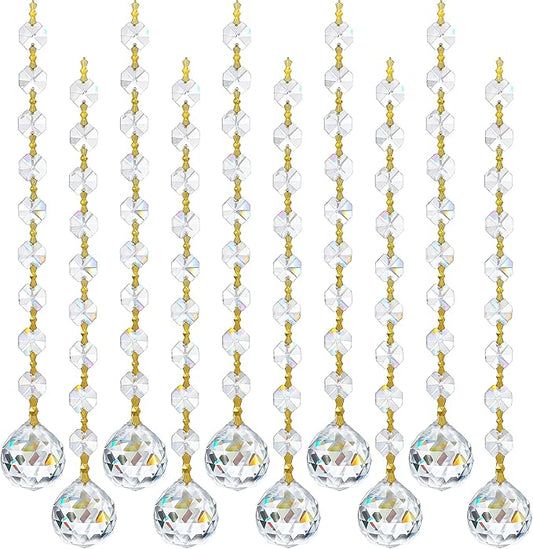 10pcs Crystal Garland Strands Hanging Glass Chandelier Beads Chains Glass 20mm Balls Prisms with Beads Pendants Crystal Chandelier Parts Replacements Christmas Party Garden Decoration