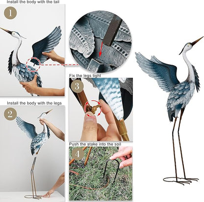 TERESA'S COLLECTIONS Garden Decor Blue Heron Metal Yard Art,38-42" Large Metal Cranes Sculptures & Statues Heron Decoy for Outdoor Indoor Decorations,Outside Patio,Pool, Lawn,Set of 2,Gift for Mom