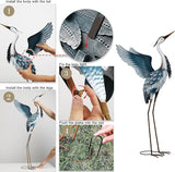 TERESA'S COLLECTIONS Garden Decor, Set of 2 Herons Garden Decor, 23-25", Elegant Herons with Blue Painting, Waterproof Metal Garden Statue, Birthday Gifts for Women Mom
