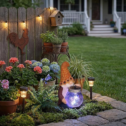 Lyeasw Outdoor Gnome Garden Decor with Solar Light, Sunflower Gnome Statue for Yard Patio Lawn, Resin Garden Gift for Women, Mom, Grandma, Housewarming