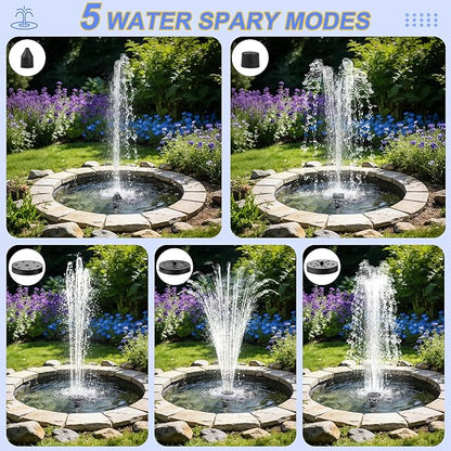 Yeomi Solar Water Fountain for Bird Bath, 2.5W 5V Solar Powered Water Pump with Separated Solar Panel, Outdoor Solar Fountain for Small Pond, Garden Water Feature Decoration with 5 Spray Nozzles