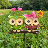 Metal Owl Couple Garden Stakes, Hand Painted 3D Yard Art, Colorful Outdoor Lawn Ornaments Sculpture Decor, Gift for Family and Couple (Small)