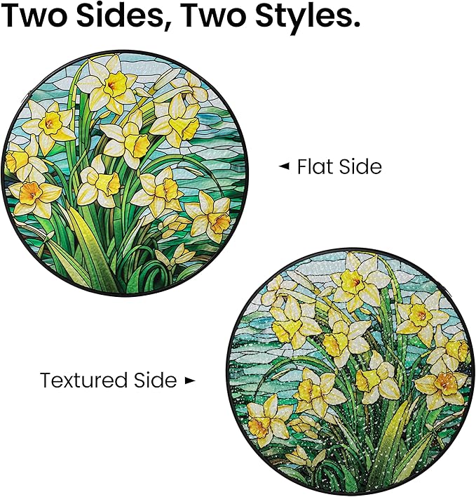 AELS Stained Glass 7.87" Round Suncatcher, Colorful Sun Catcher for Home Garden Window Decor, Window Hanging Ornament Gift for Friends and Family, Yellow Blossom