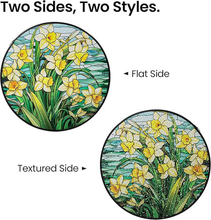 AELS Stained Glass 7.87" Round Suncatcher, Colorful Sun Catcher for Home Garden Window Decor, Window Hanging Ornament Gift for Friends and Family, Yellow Blossom