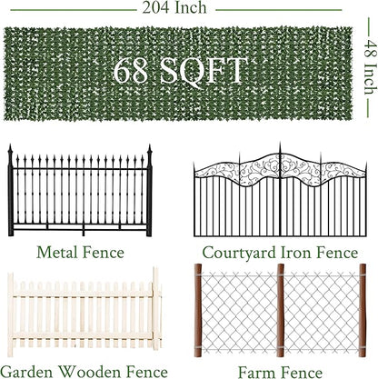 Artificial Ivy Privacy Fence Screen: 48"x 204" (68 Sqft) Anti-Ultraviolet Artificial Hedge Grass Wall, Used for Indoor and Outdoor Green Background, Garden Greening Decoration