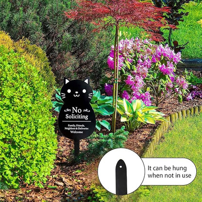 Handook No Soliciting Sign for House Funny Metal No Soliciting Yard Sign, 16.5"x7.1" Black Cat No Solicitation Sign for Home and Business