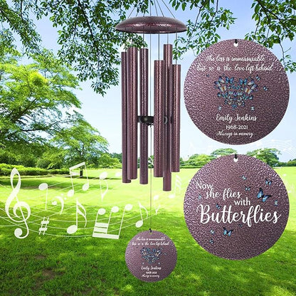 Personalized Tree of Life Wind Chimes Memorial Gifts for Loss of Loved One, 32 inch Deep Tone Metal Wind Chimes for Outside, Sympathy Gifts for Rememberance, Produced in USA