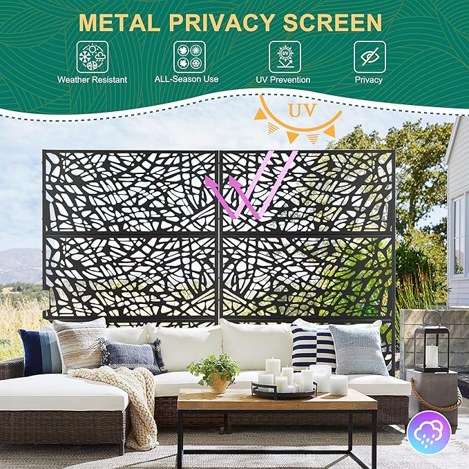 72" H×47" W Metal Privacy Screen Outdoor Privacy Screen Freestanding, Outdoor Privacy Screens and Panels for Patio Lawn Deck(Consists of 3 Panels)
