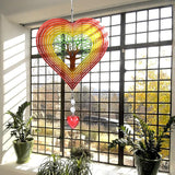 3D Heart Shaped Wind Spinner, 10"x7" Stainless Steel Outdoor with Tree of Life Design, Waterproof Colorful Hanging Wind Rotator with Soothing Bell, Decorative Garden Yard Patio Art Gift