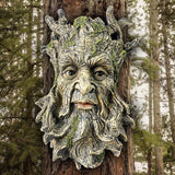 Teaeeno Whimsical Tree Face Garden Decoration, 10.2 in Tree Faces Decor Outdoor Wallmounted Statue Art with Leaf Features, Outdoor Decor Garden Accessory (Nature and Outdoors)