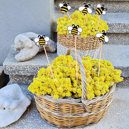 6 Pcs Bee Garden Stakes Yard Decor Wood Bee Yard Art Stakes Decorative Spring Vivid Plant Stick for Indoor Outdoor Plant Lawn Path Terrace Flower Pots Festival Party
