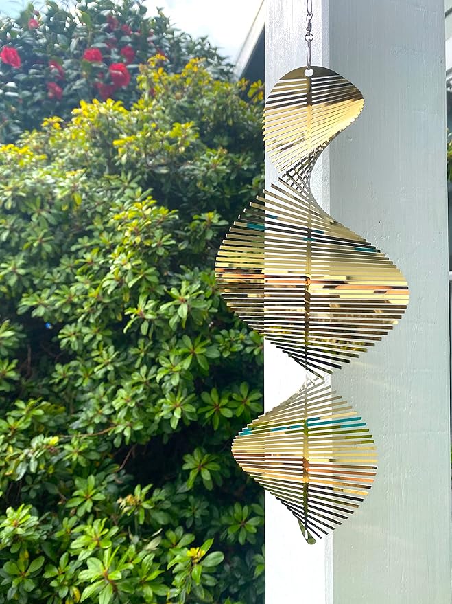 Wind Spinner Metal Garden Spinners Outdoor Garden Art for Backyard Outdoor Hanging Decor and Spinners for Yard and Garden Ornaments 3D Shape (White Gold Helix)