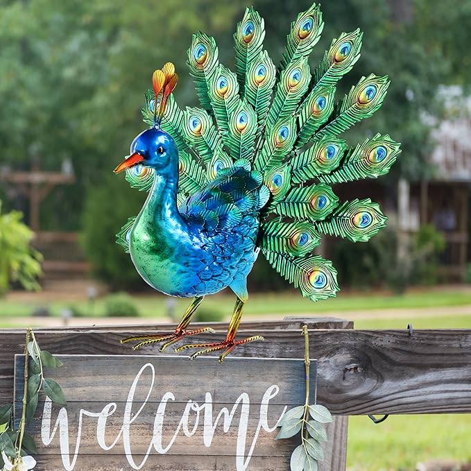 Ratuor Metal Peacock Decor Garden Statue Yard Art Outdoor Sculpture for Lawn Patio Backyard Decoration,Housewarming Birthday Gifts for Women