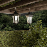 Set of 2 Solar Lanterns - Waterproof Hanging Coach LED Lights with Shepherd Hooks for Mounting - Garden Decor for Outside by Pure Garden (Black)