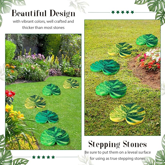 Cinnvoice 3 Pack Stepping Stones Resin Decorative Garden Stepping Stone Garden Decor for Patio, Walkway Sculpture Yard(Monstera Deliciosa,8.4×10 Inches)