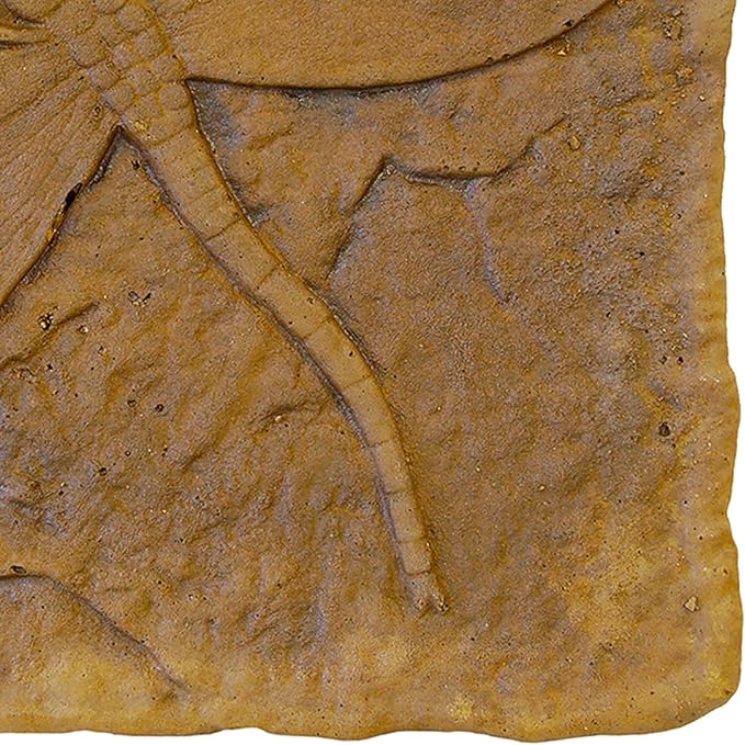 Athens Autumn Wheat Dragonfly Stepping Stone, 12” Square Concrete Garden Accent with Raised Dragonfly Design, Durable Outdoor Patio or Pathway Decor, Natural Brown Tones, Hand Cast Artisan Finish