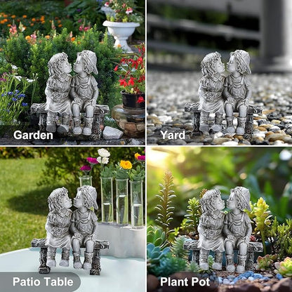 Lily's Home First Kiss Resin Garden Statue, Little Girl and Boy Kissing Yard Miniature Figurine,Small and Exquisite, 8 ¼ Inch