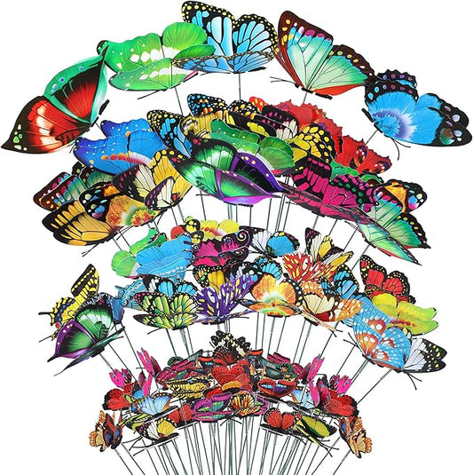 Augshy 75PCS Butterfly Decorations Stakes, Garden Butterflies Stakes Garden Ornaments PVC Waterproof for Outdoor Patio Decor Yard Lawn Home Decor Party Supplies Assored Size