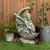 Napco Imports Resin Stone Fairy Moon Statue with Bronze Finish 14102