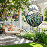 Staied Glass Window Hanging, White Green Lily Sun Catcher for Door Terrace Garden Kitchen Home Decor, Plants Flowers Suncatchers for Christmas Mother's Day Birthday Gift for Women Men Mom Nana 11.8 in