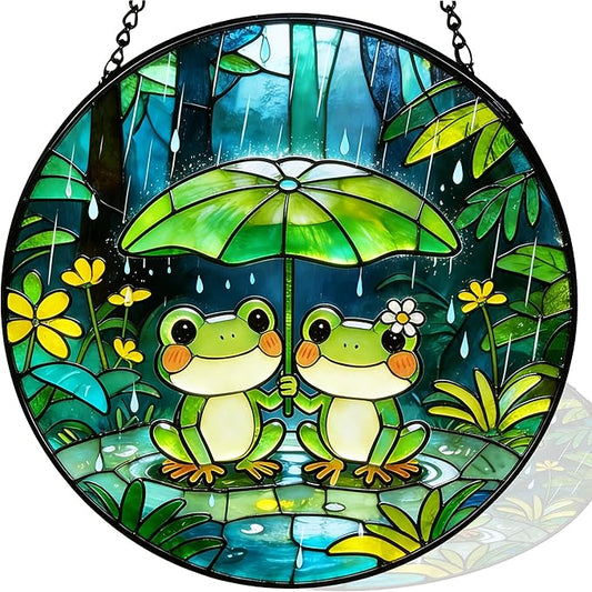 Frog Suncatcher, Stained Glass Frog Suncatcher Ornament, Frog Lovers Gift Ideas (Green)
