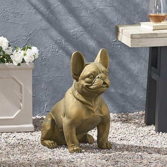 Christopher Knight Home Susan Outdoor French Bulldog Garden Statue, Rustic Gold