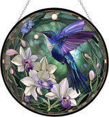 Hummingbird Stained Glass Window Hanging Sun Catcher Halloween Haning Ornament Decoration Christmas Birthday Gifts for Lover, Friends