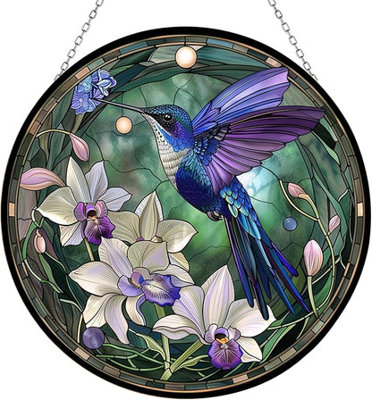Hummingbird Stained Glass Window Hanging Sun Catcher Halloween Haning Ornament Decoration Christmas Birthday Gifts for Lover, Friends