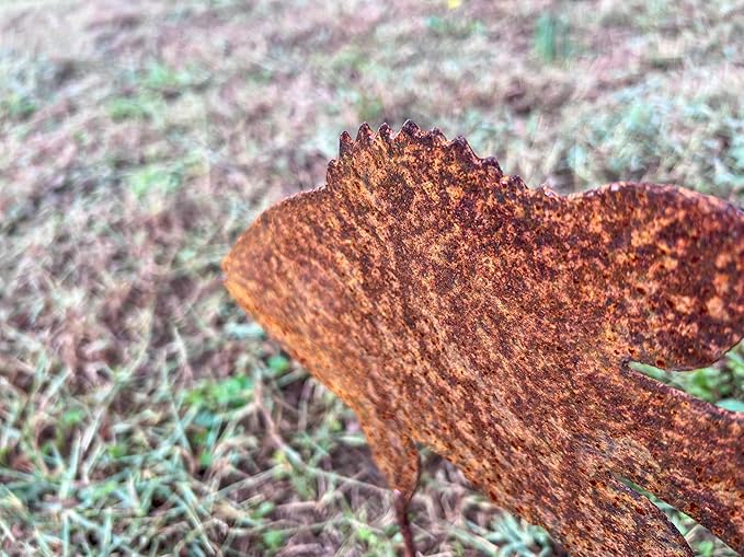 Metal Bass Stake Fish Sculpture Garden Yard Marker Rusty Rustic Decor
