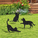 Glitzhome Metal Cat Decorative Garden Stakes, Lifelike Black Silhouette Die-Out Cats Spring Garden Yard Art 2-in-1 Design for Yard Stake or Wall Decor, 3 Packs