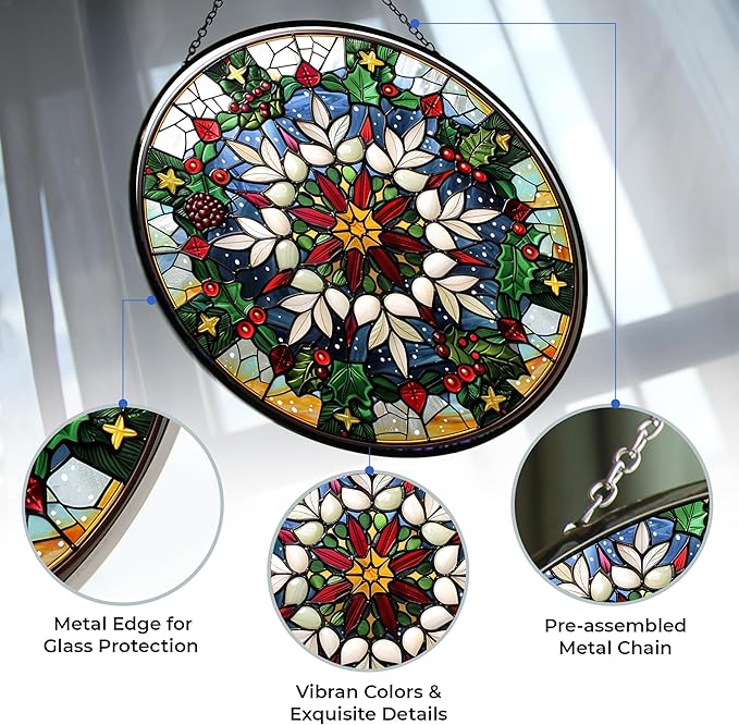 Snowflake Christmas Suncatcher Indoor/Outdoor Stained Glass Window Hanging Handmade Suncatchers Home Decor Garden Christmas Party Wedding Housewarming Gifts