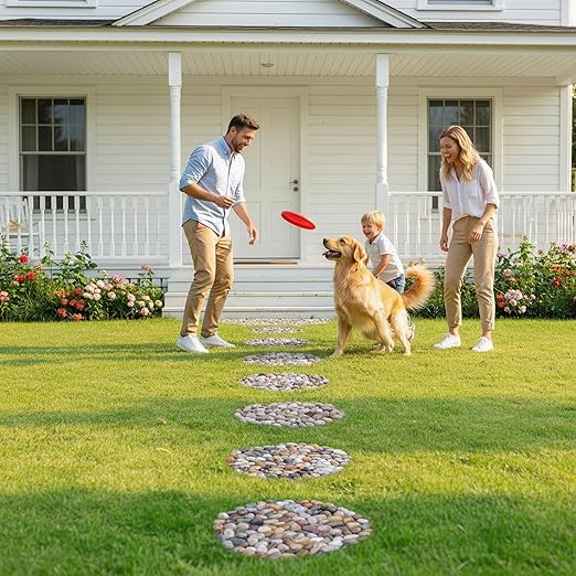 River Rocks Stepping Stones Outdoor for Garden Walkway, Pebbles Polished Gravel Pavers for Yard Lawn Patio Pathway Landscaping, 6PACK (Roundness)