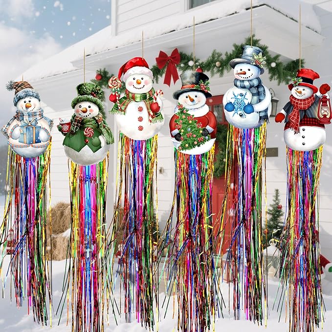 DoubleFill 8pcs Christmas Windsocks Outdoor Hanging Decorations with Tassels Snowman Yard Decorations for Outside 3.3ft Xmas Decorative Signs for Wall Tree Home Lawn Yard Party Supplies Garden Decor
