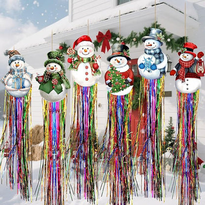 DoubleFill 8pcs Christmas Windsocks Outdoor Hanging Decorations with Tassels Snowman Yard Decorations for Outside 3.3ft Xmas Decorative Signs for Wall Tree Home Lawn Yard Party Supplies Garden Decor