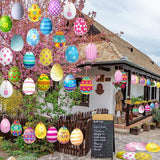Rtteri 30 Pcs Easter Egg Outdoor Hanging Ornaments Colorful Double Sided Printing Tree Ornament Plastic Easter Egg Hanging Ornament for Porch Tree Yard Lawn Party