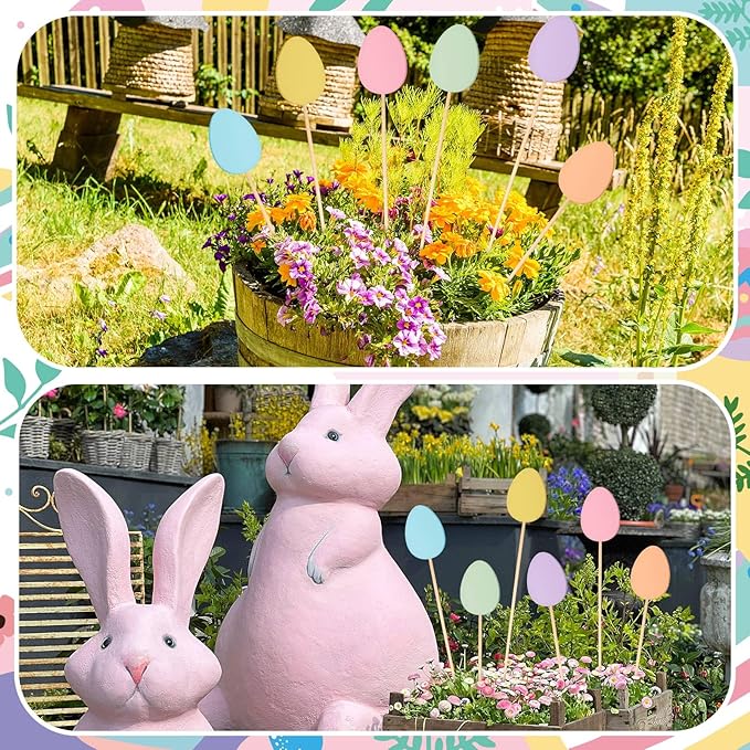 6 Pcs Wooden Easter Egg Garden Stakes Yard Decoration Front Yard Art Stick Flower Sticks Holiday Supplies for Easter Indoor and Outdoor Lawn Path Terrace Flower Pots Theme Event Party