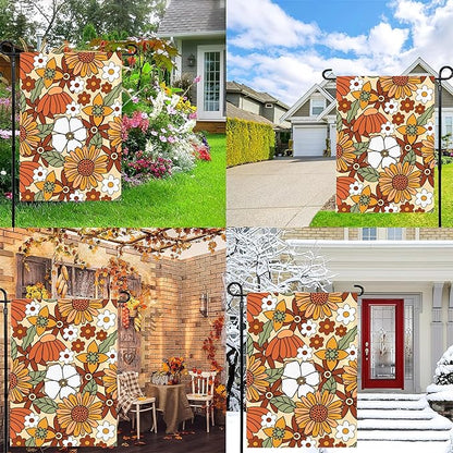 70s Retro Floral Garden Flag 12x18 Inch,Spring Decorative Flag Small Vertical Double Sided Holiday Farmhouse Seasonal Decor for Yard