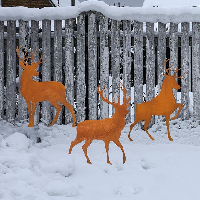 Metal Deer Garden Decor Durable Metal Yard Art Ideal Deer Statue Accessories for Home and Outdoor Antler Decor