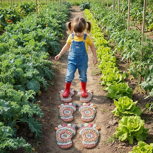 Garden Path Paved with River Pebbles -Footprint Stepping Stones -Garden, Terrace, Garden or Sidewalk Horticultural Design Decorative Stones-Fake Pebbles Children's Stepping Stones (2-piece Set) # A