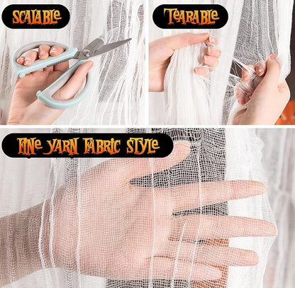 RunNico 500" x 85" Halloween Creepy Cloth - White Halloween Spooky Fabric Cloth - Large Creepy Spooky Halloweens Decorations for Haunted House Window Backdrops Garden Party